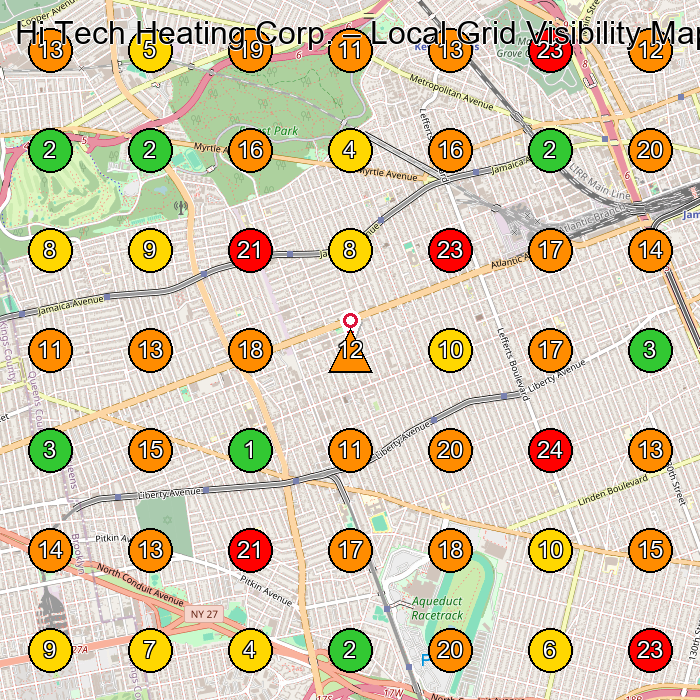 Hi Tech Heating Corp. Hvac Contractor GeoGrid ranking map for Queens NY